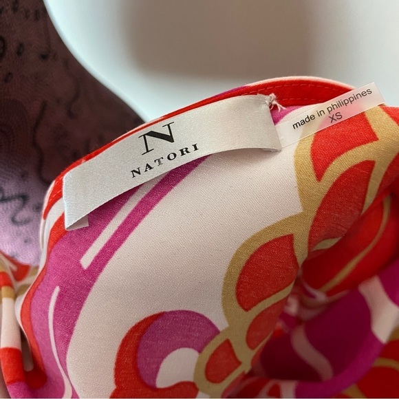 Natori Sz XS Stand Out Floral Cowl Neck Dress Orange Red - Picture 5 of 6